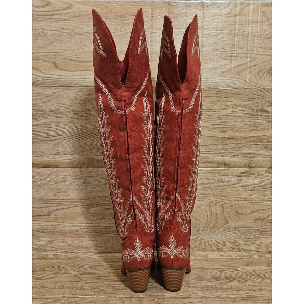 Western Cowboy Pointed Toe Block Heel Embroidery Over Knee Boots Womens Size 7.5 - Picture 8 of 9
